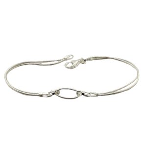 Sterling Silver Bracelet with double strand snake chain and Oval Link  Center Piece