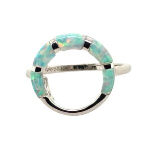 Sterling Silver and Lab Created Opal Inlay Circle Ring, size 6 Sterling Silver and Lab Created Opal Inlay Circle Ring, size 6