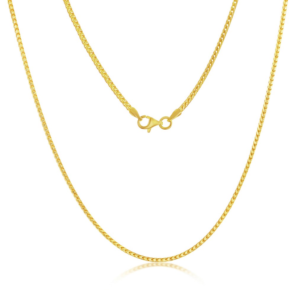 Sterling Silver 1.5mm Franco (Wheat) Chain, Yellow Gold Plated, Lobster Clasp, 18 inches